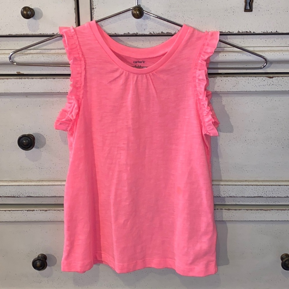 Carter’s 6/6X neon pink sleeveless ruffle sleeve spring summer top girls youth 6